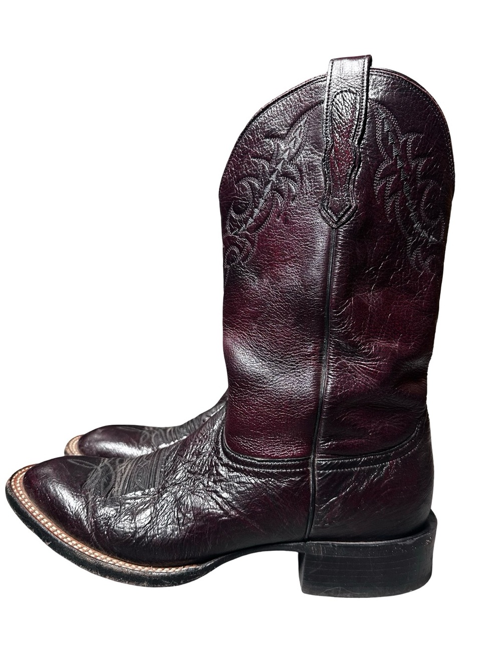 NOCONA BOOTS Black Cherry Leather SZ 9.5 Mens Vintage Round Toe Comfort Western